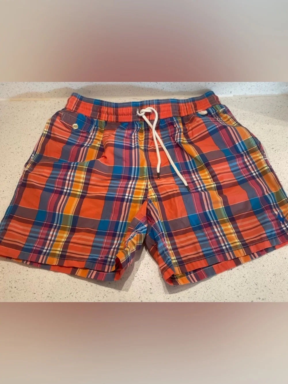 Polo Ralph Lauren Orange Blue Green Plaid Swim Shorts